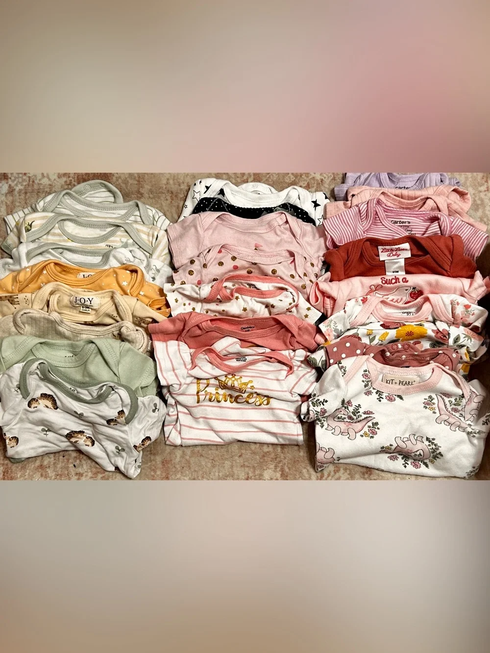 Assorted Baby Girl Onesie Set in Pink, White, Mauve & Green